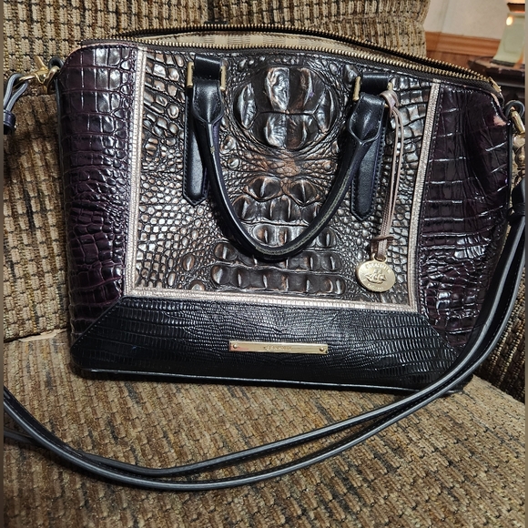 Brahmin Duxbury Satchel Bag Plum Sangrita Med Croc Embossed Tote Pls Read - Picture 1 of 15